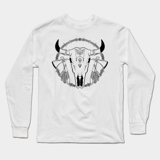 Bull Skull Head Boho Western tomahawk feathers Long Sleeve T-Shirt